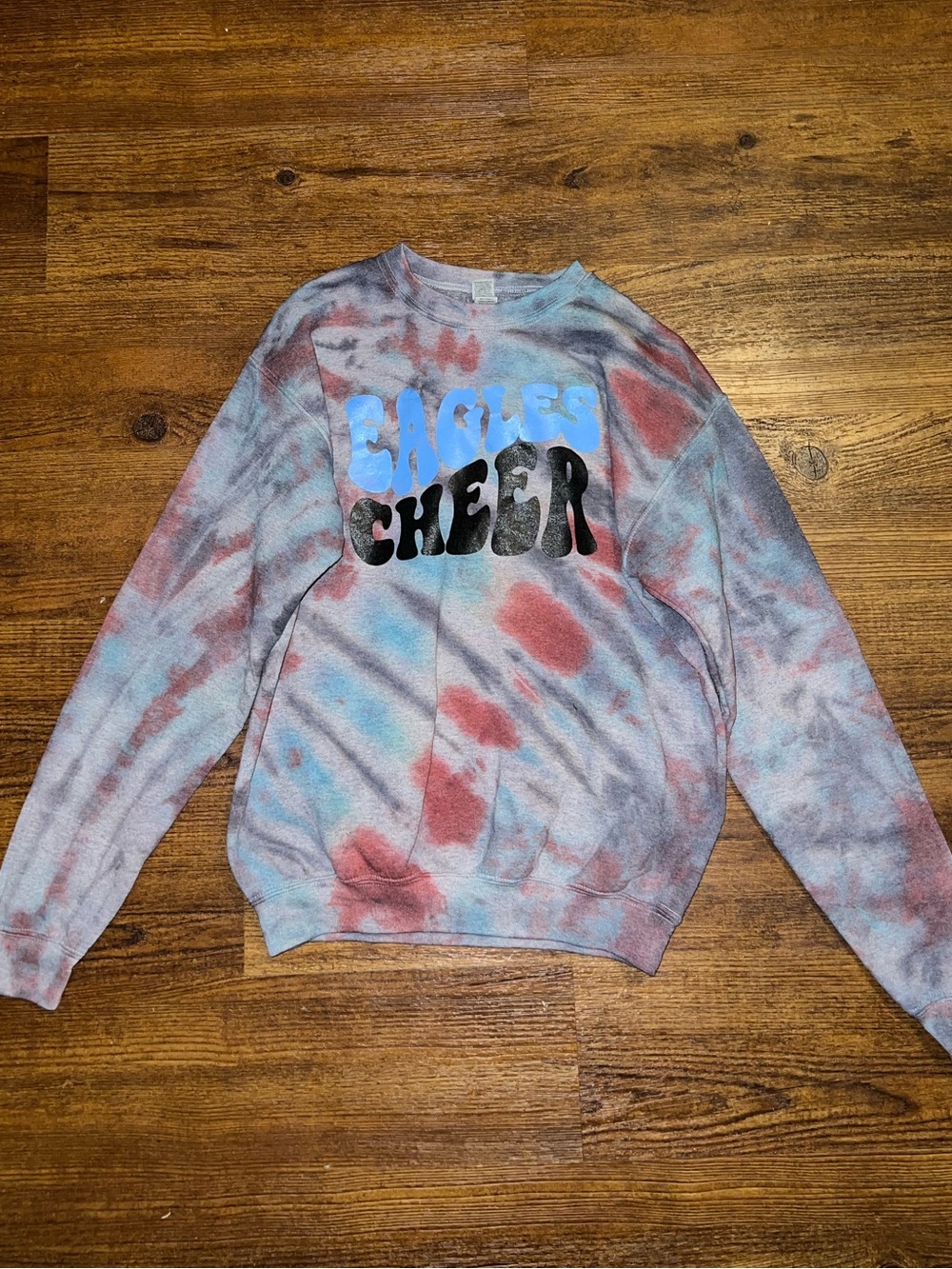 Gray Tie-Dye Eagles Cheer Blue Graphic Crewneck Sweatshirt Size Youth XL